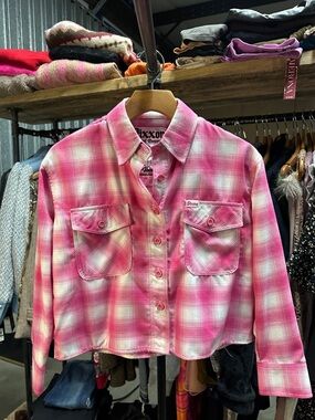 DIXXON  Pink Plaid Button-Up Shirt Jacket
